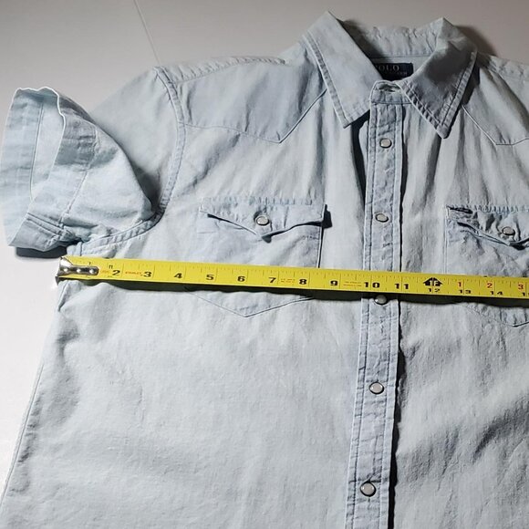 Polo Ralph Lauren Boys Short-Sleeve Chambray Blue Western Shirt Snap Sz XL - Picture 6 of 16